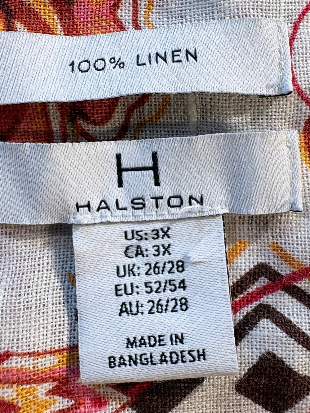 H Halston 100% Linen Floral Boho Button Front Roll Tab Sleeve Tunic Top 3X💚 - Picture 8 of 10